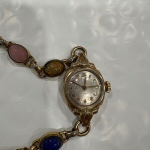 Vintage Ladies 1960s Bulova Watch with Scarab Bracelet.